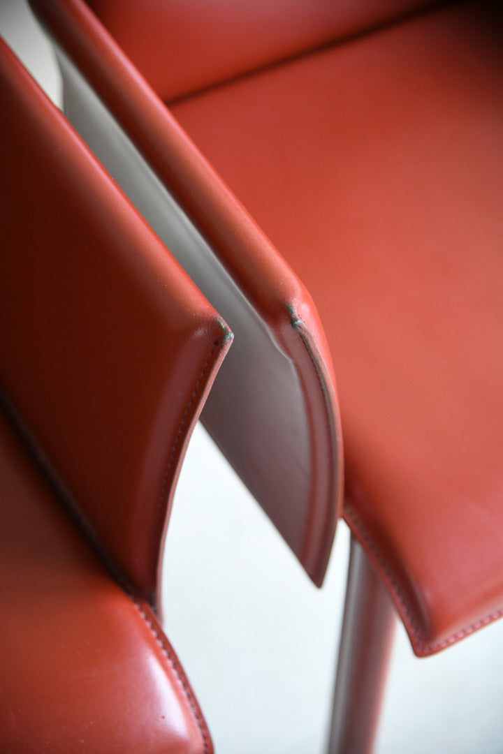 Pair Mario Bellini Style Red Leather Dining Chairs