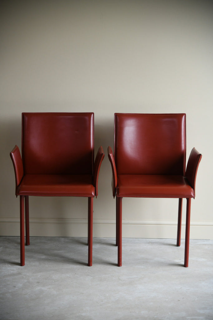 Pair Mario Bellini Style Red Leather Dining Chairs