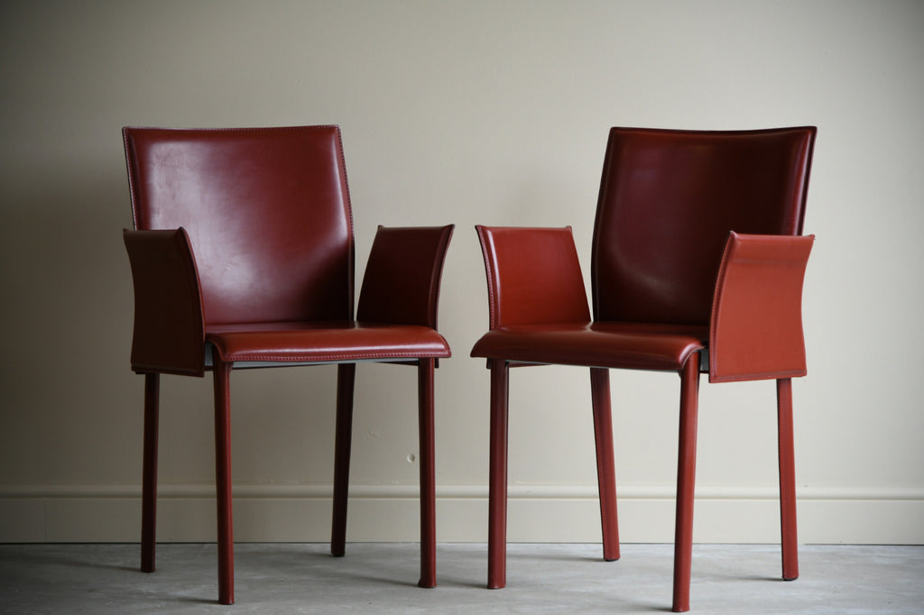 Pair Mario Bellini Style Red Leather Dining Chairs
