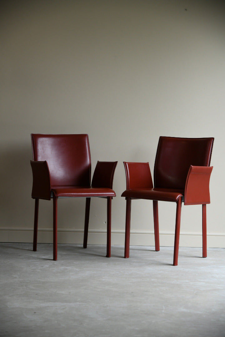 Pair Mario Bellini Style Red Leather Dining Chairs