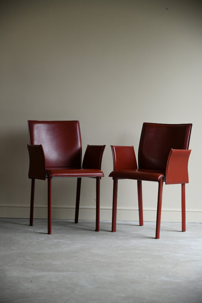 Pair Mario Bellini Style Red Leather Dining Chairs