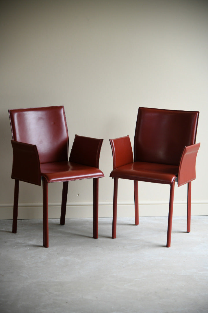 Pair Mario Bellini Style Red Leather Dining Chairs