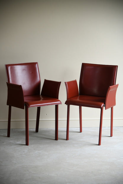 Pair Mario Bellini Style Red Leather Dining Chairs