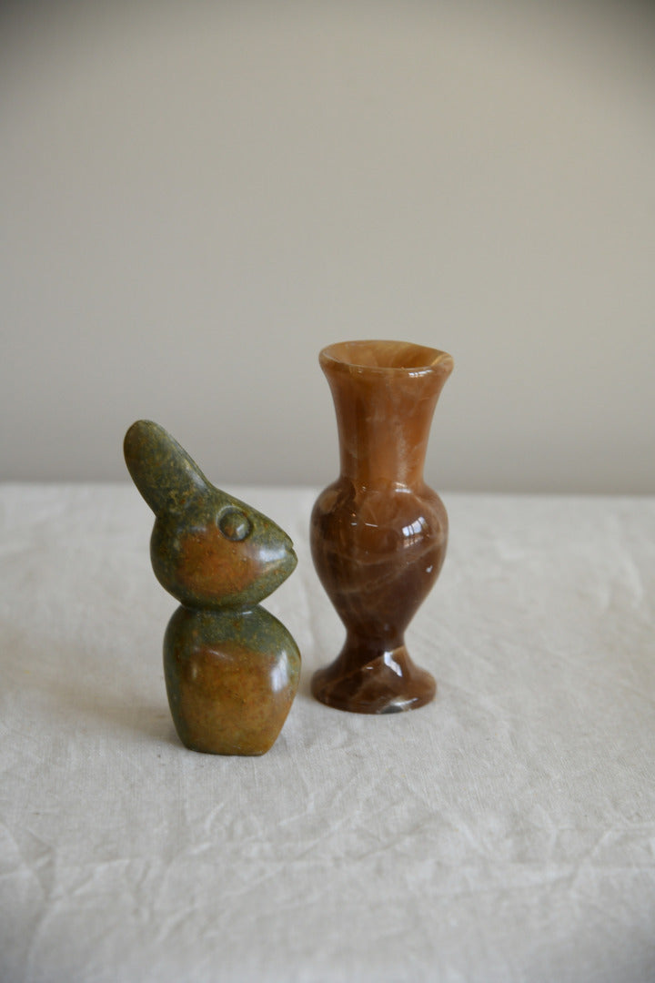 Polished Stone Bunny & Small Vase