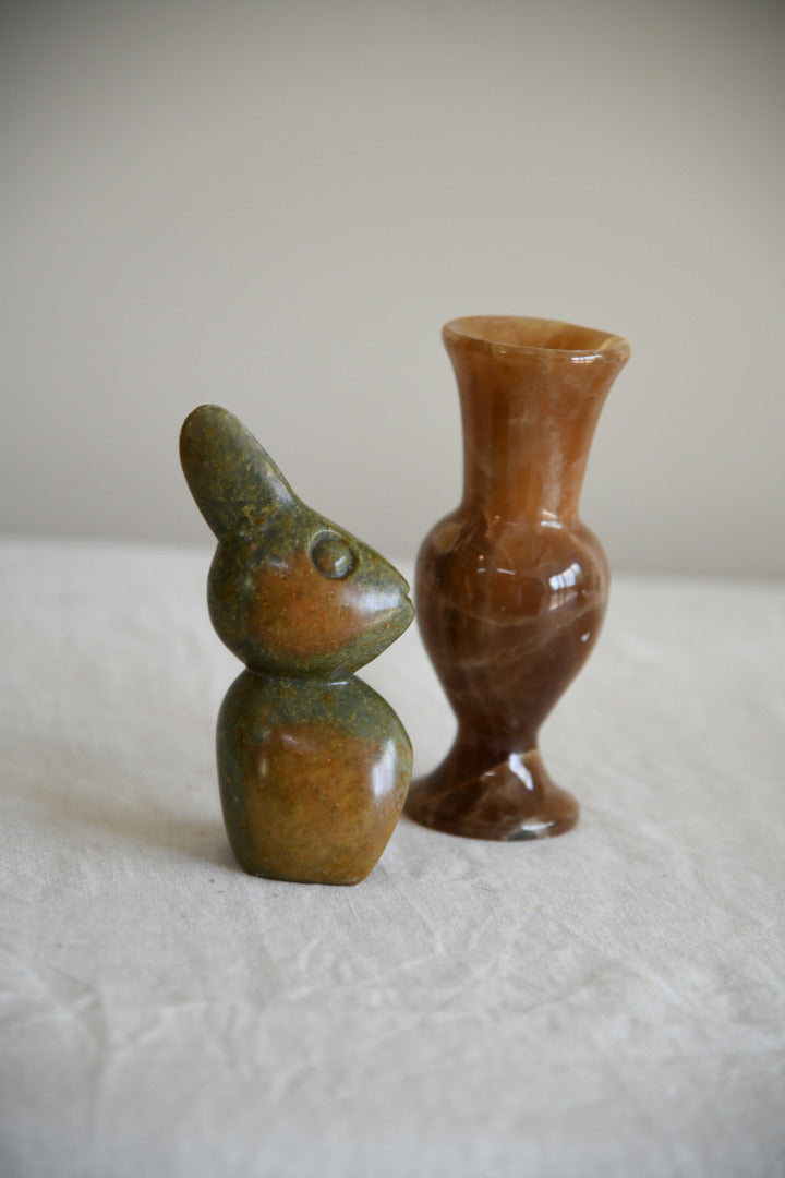 Polished Stone Bunny & Small Vase
