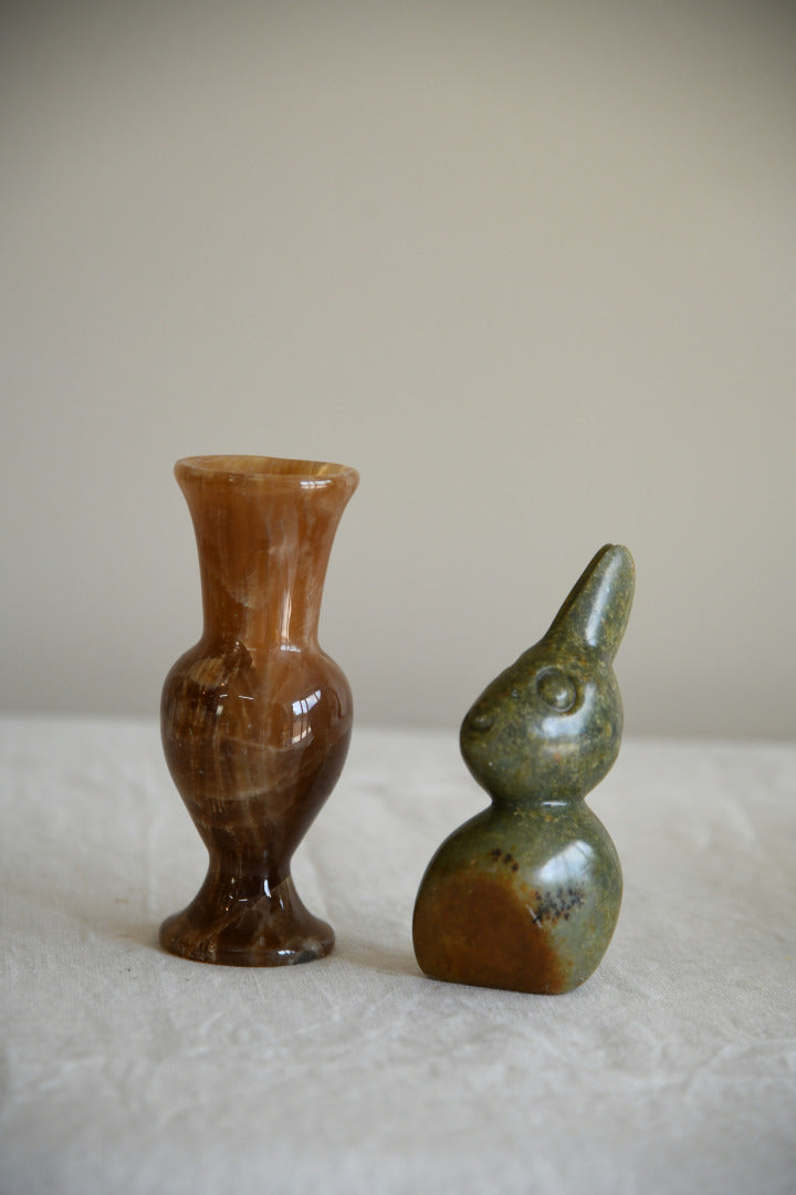 Polished Stone Bunny & Small Vase