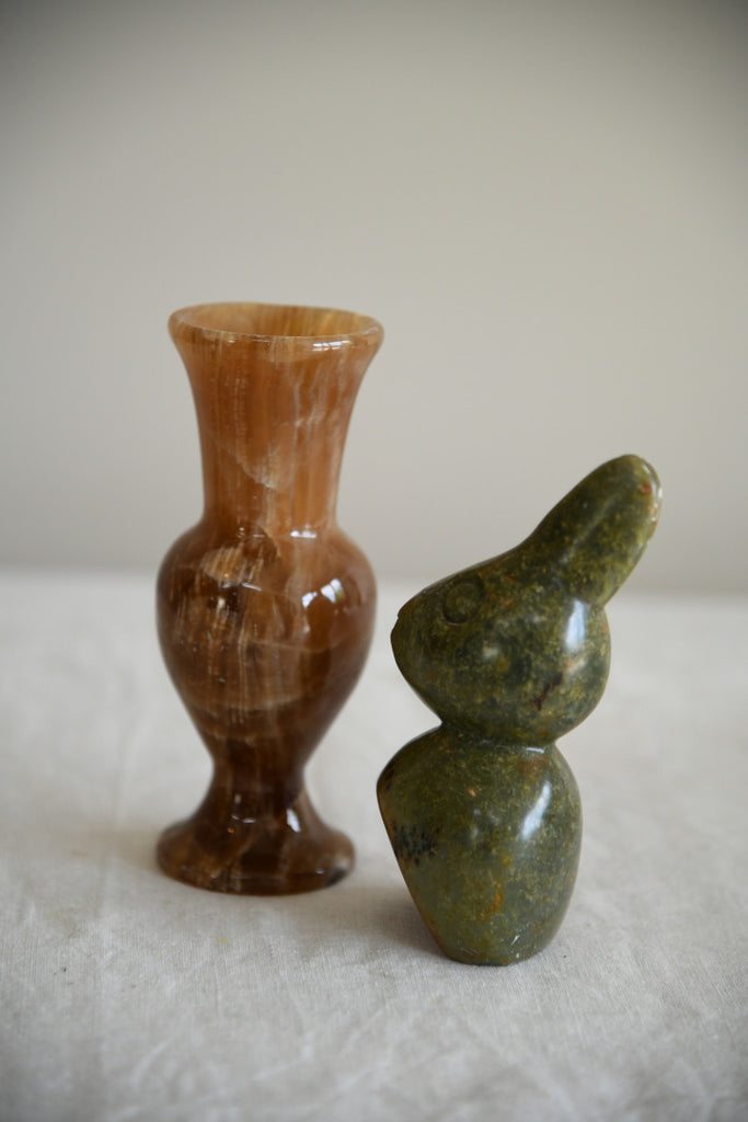 Polished Stone Bunny & Small Vase