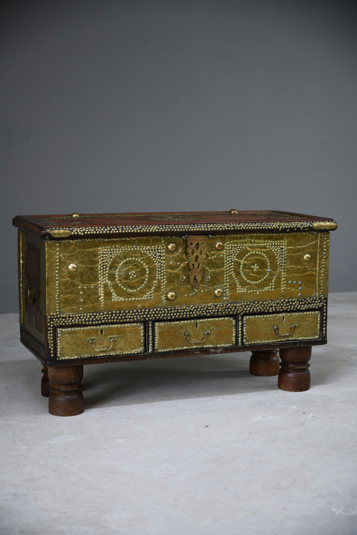 Antique Eastern Teak & Brass Chest