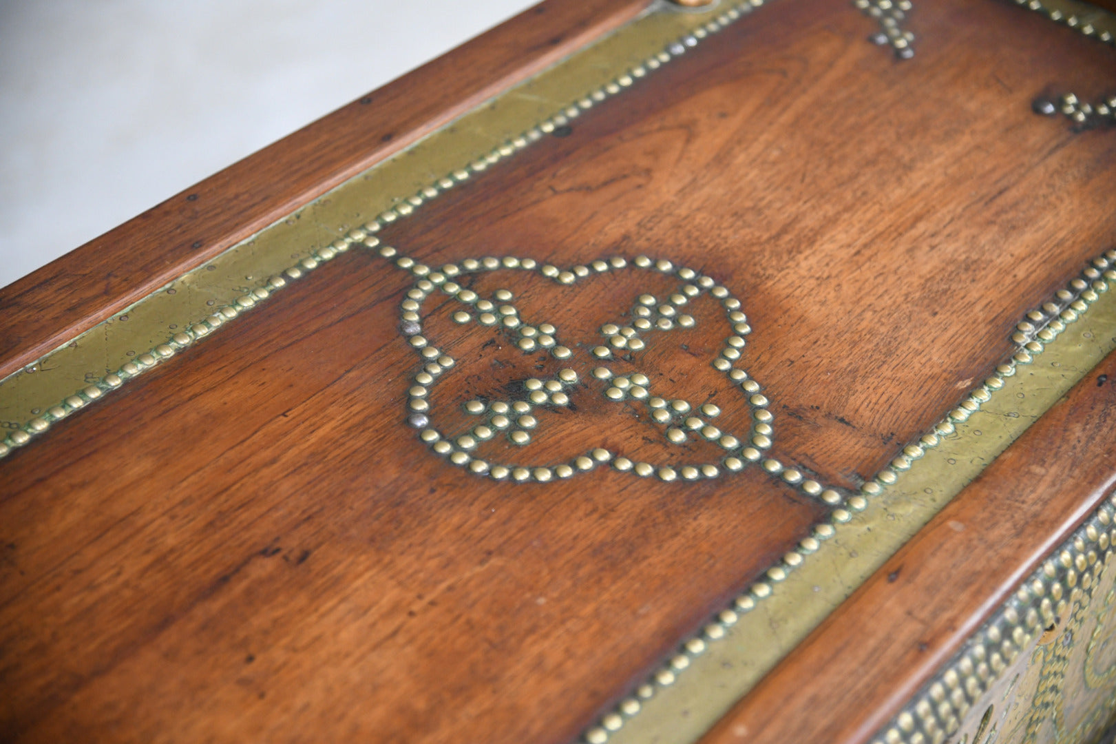 Antique Eastern Teak & Brass Chest