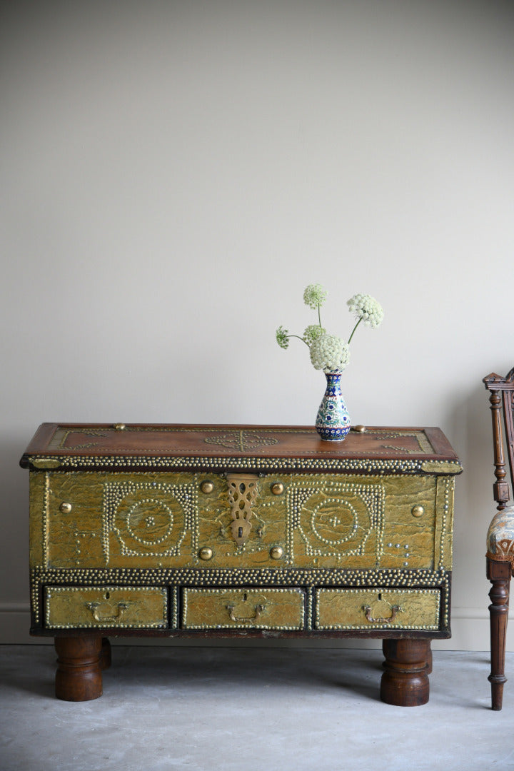 Antique Eastern Teak & Brass Chest
