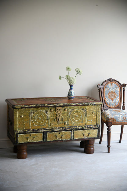 Antique Eastern Teak & Brass Chest