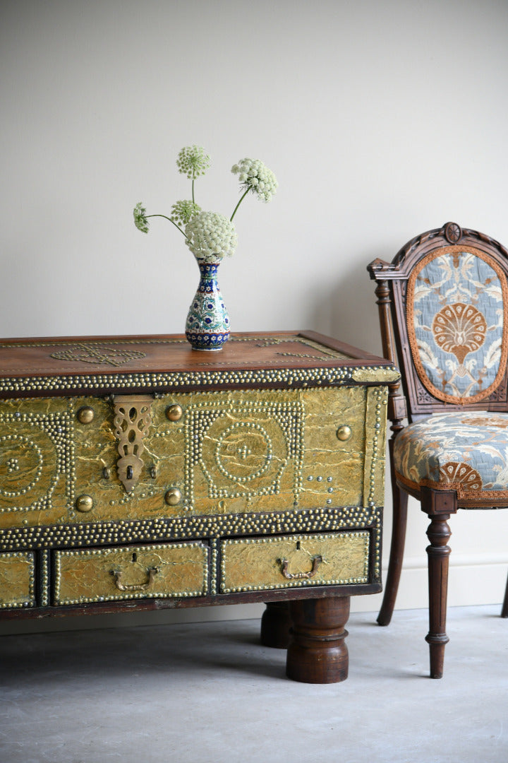 Antique Eastern Teak & Brass Chest
