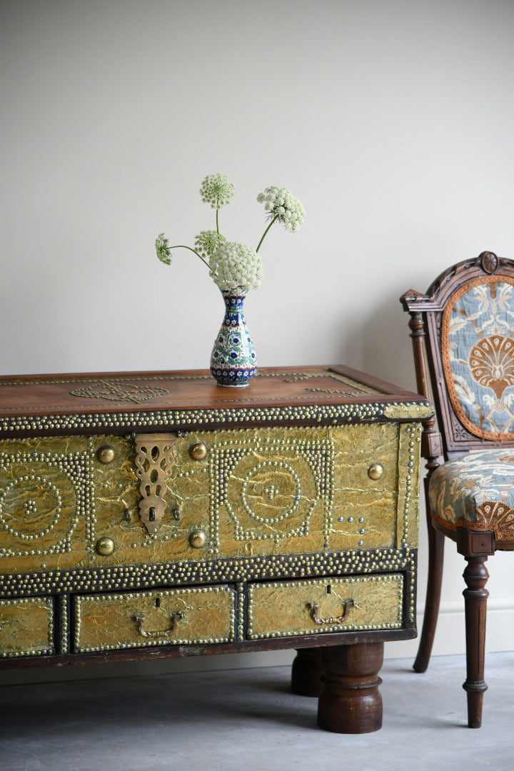 Antique Eastern Teak & Brass Chest