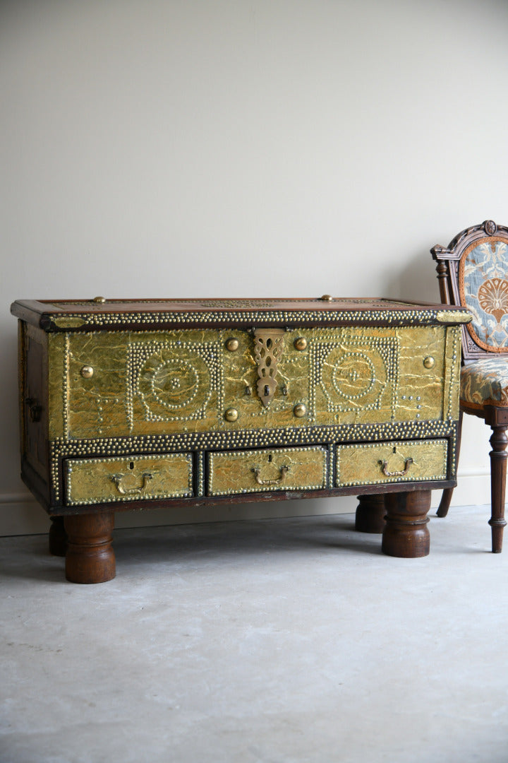 Antique Eastern Teak & Brass Chest