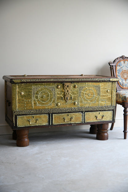 Antique Eastern Teak & Brass Chest