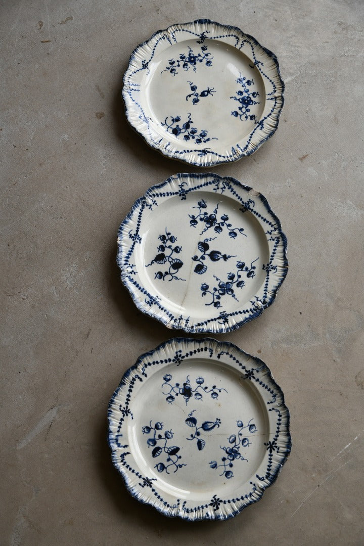 3 Blue Pearlware Plates