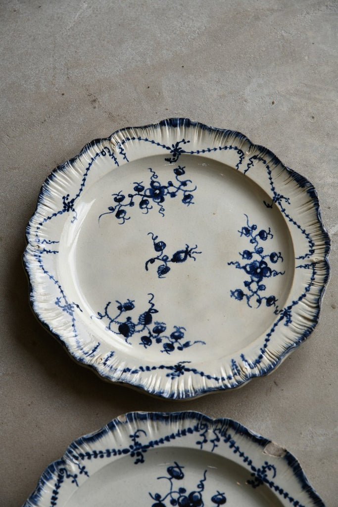 3 Blue Pearlware Plates