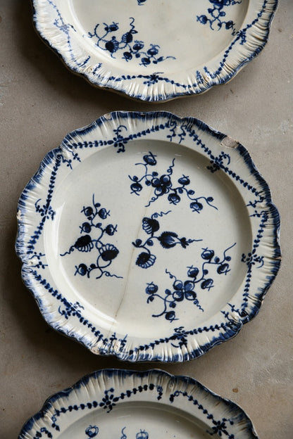 3 Blue Pearlware Plates