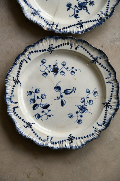 3 Blue Pearlware Plates