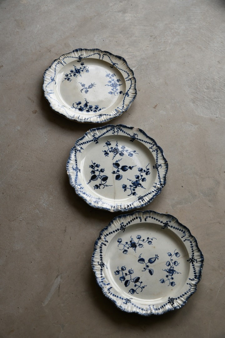 3 Blue Pearlware Plates