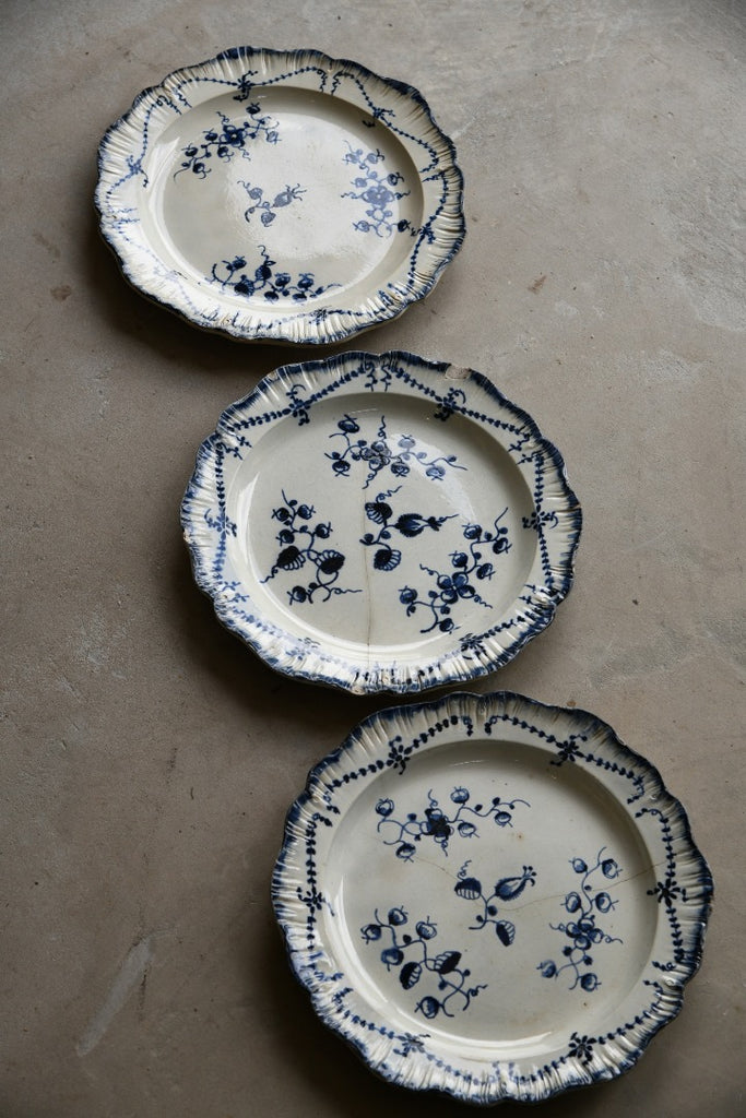 3 Blue Pearlware Plates