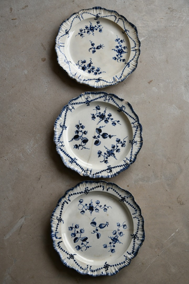 3 Blue Pearlware Plates