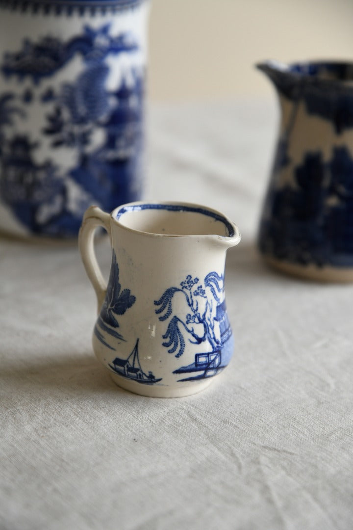 3 Blue and White Willow Jugs