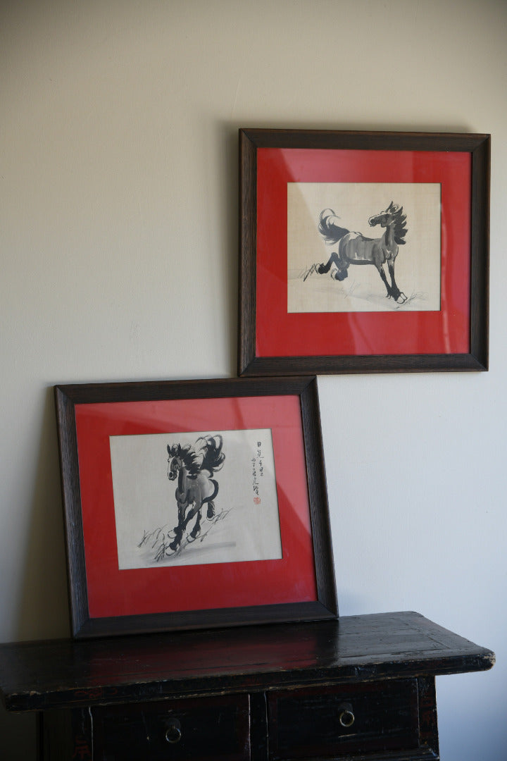 Pair Oriental Ink Drawings inspired by  Xu Beihong