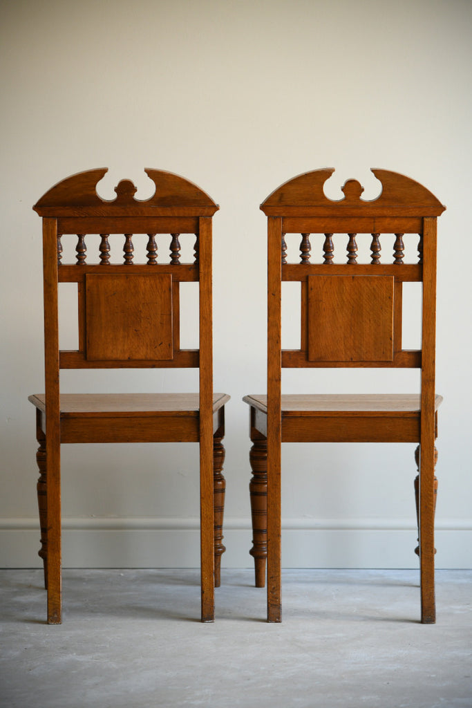 Pair Victorian Oak Hall Chairs