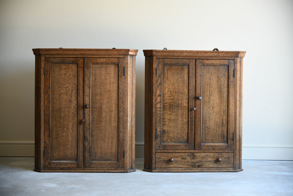 Pair Early 20th Century Oak Hanging Cupboards