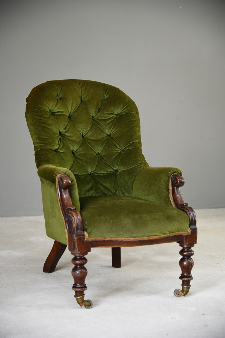 Antique Green Upholstered Armchair