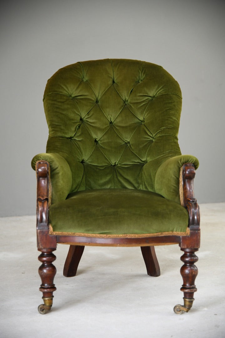 Antique Green Upholstered Armchair