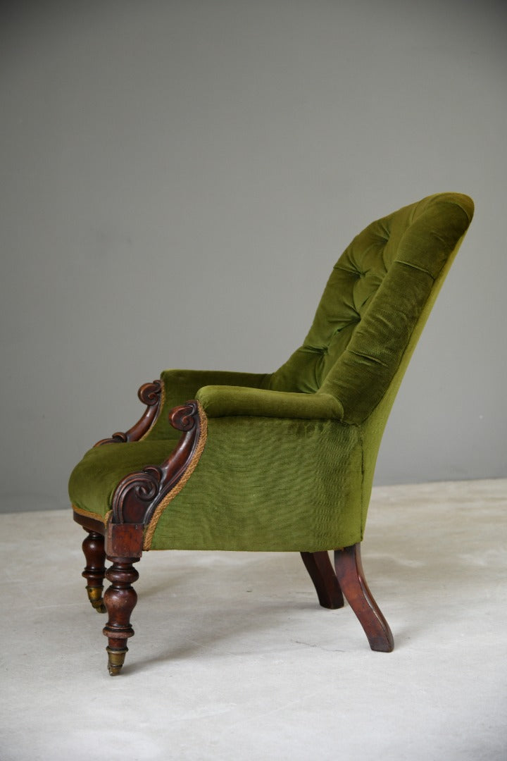 Antique Green Upholstered Armchair