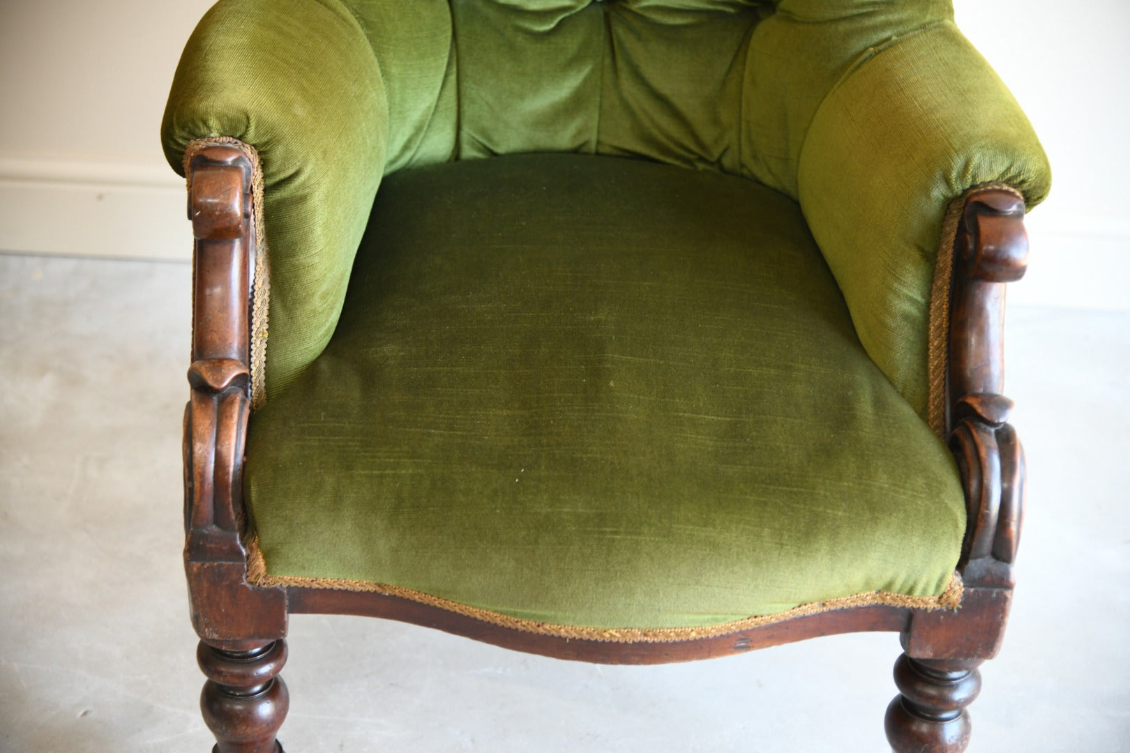 Antique Green Upholstered Armchair