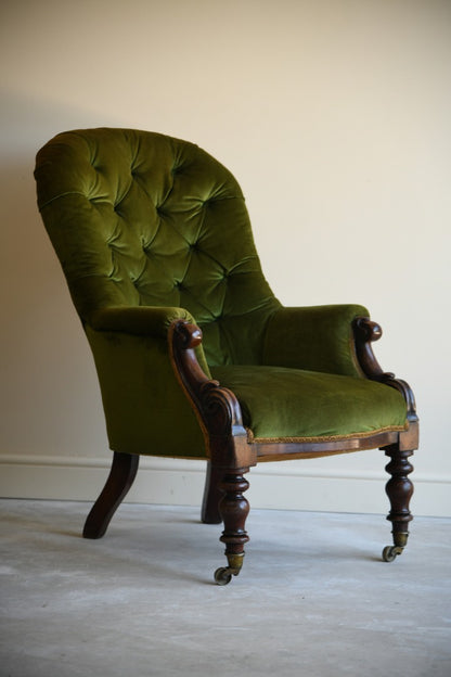 Antique Green Upholstered Armchair