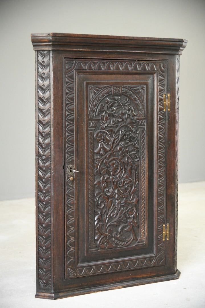 Georgian Carved Oak Corner Cupboard