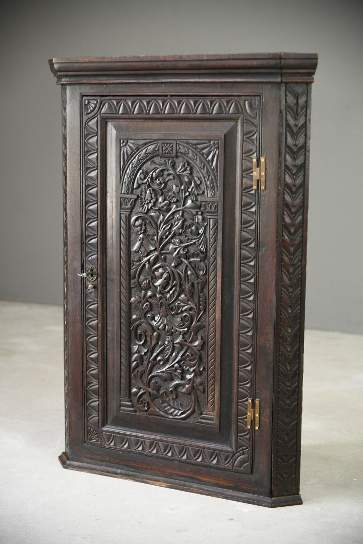 Georgian Carved Oak Corner Cupboard