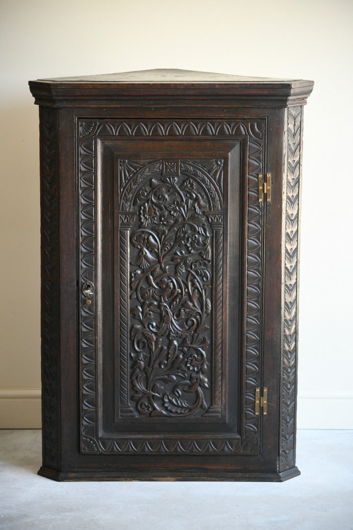 Georgian Carved Oak Corner Cupboard