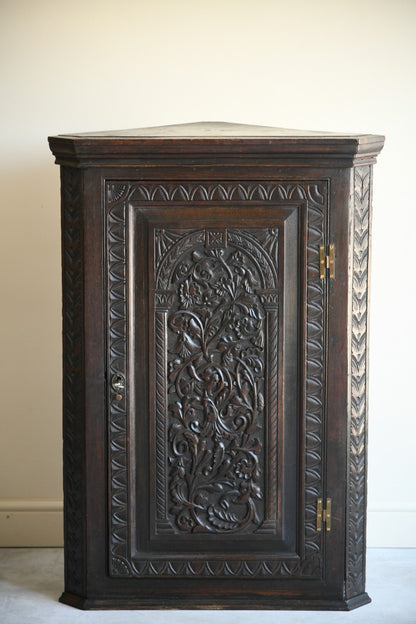 Georgian Carved Oak Corner Cupboard