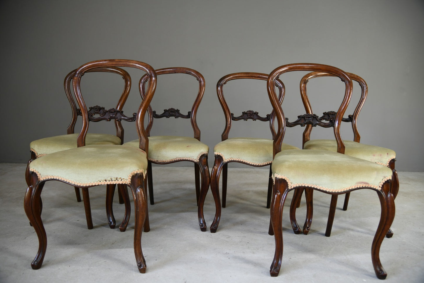 Set Six Victorian Balloon Back Chairs