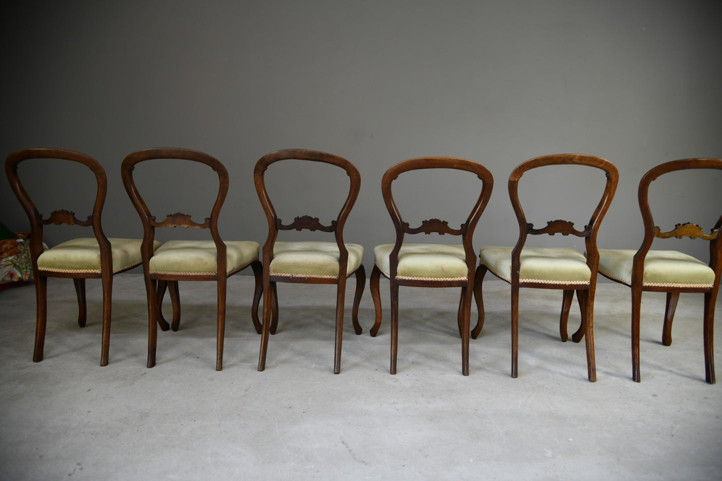 Set Six Victorian Balloon Back Chairs