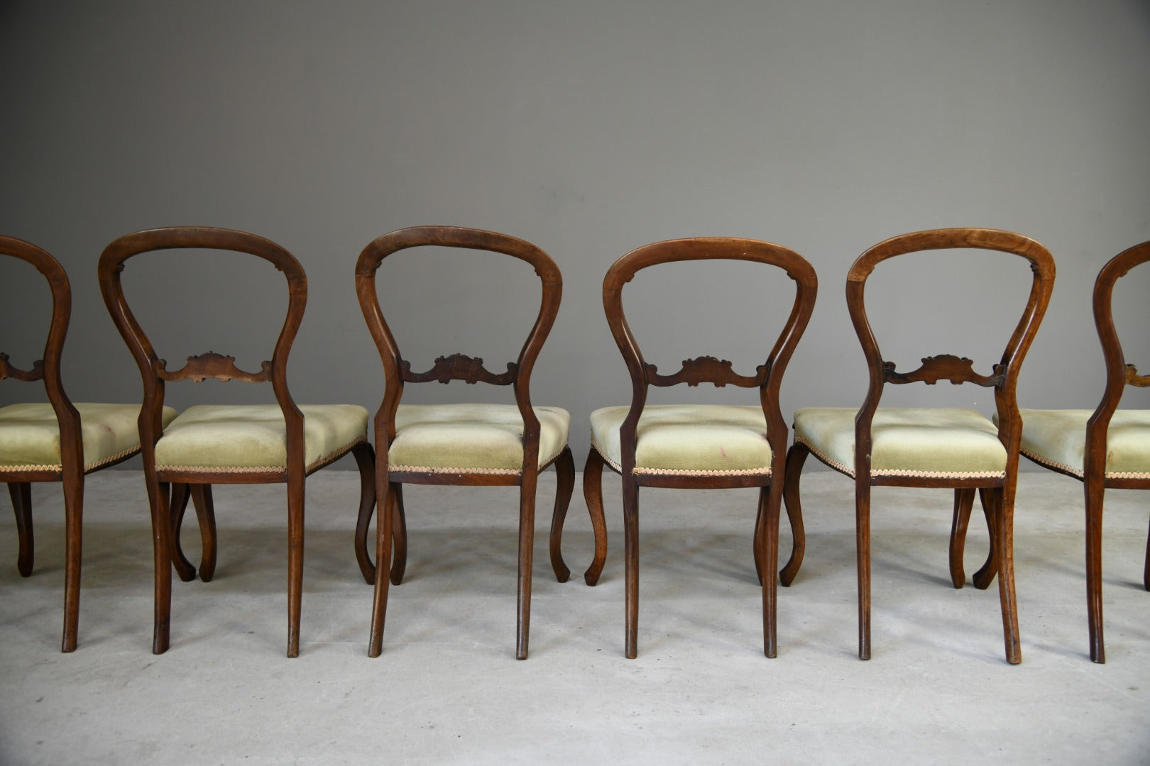 Set Six Victorian Balloon Back Chairs