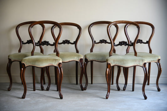 Set Six Victorian Balloon Back Chairs