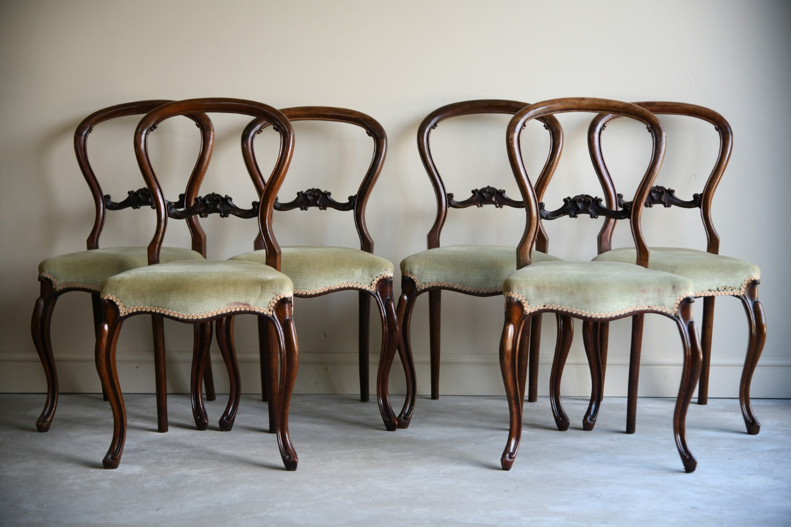 Set Six Victorian Balloon Back Chairs Kernow Furniture