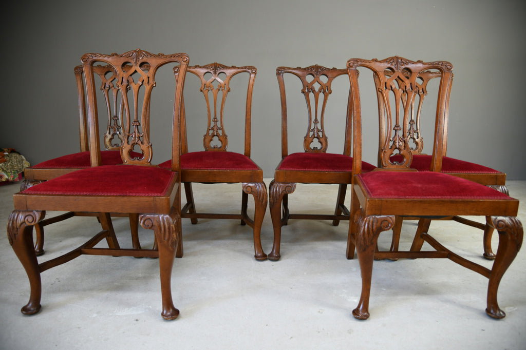 Set 6 Oak Chippendale Style Dining Chairs