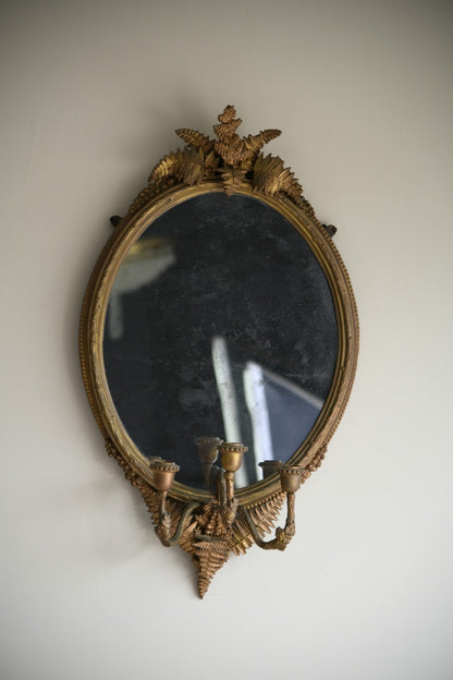 Antique Gilt Wood & Gesso Girandole Mirror