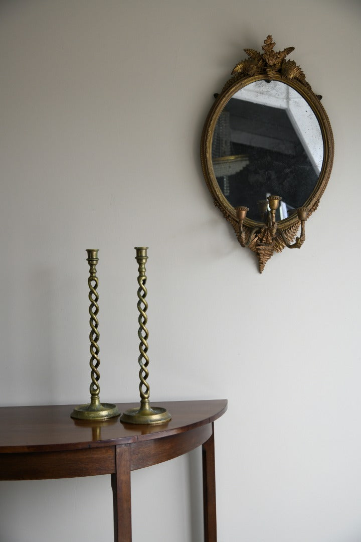 Pair Large Brass Open Barley Twist Candle Sticks