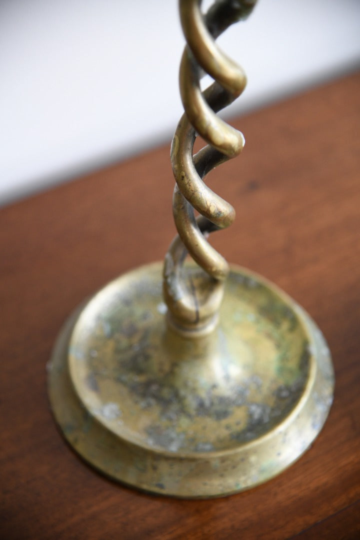 Pair Large Brass Open Barley Twist Candle Sticks