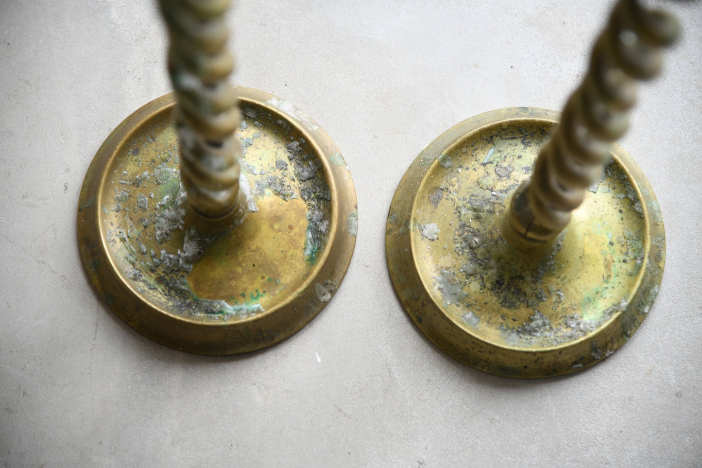 Pair Large Brass Open Barley Twist Candle Sticks