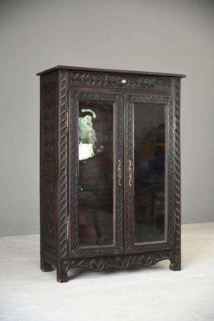 French Carved Oak Glazed Bookcase